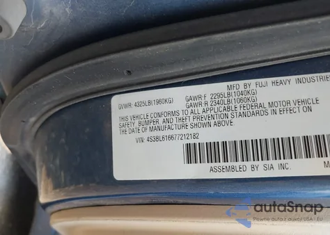 2007 Subaru Legacy 2.5I из США, поврежденный, VIN 4S3BL616677212182